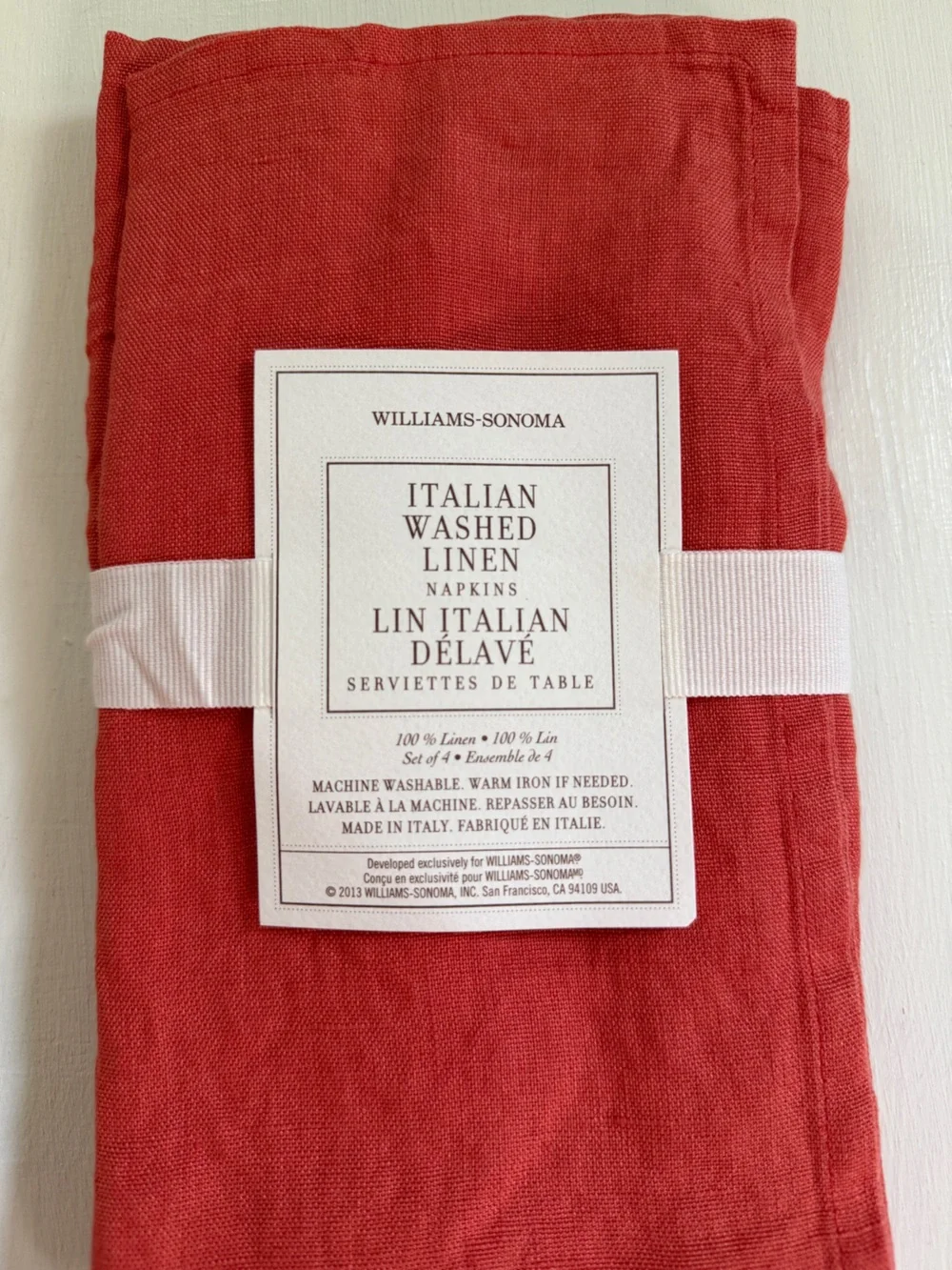 NWT Williams Sonoma Italian Washed Linen SET OF 4 TABLE NAPKINS Dark Orange